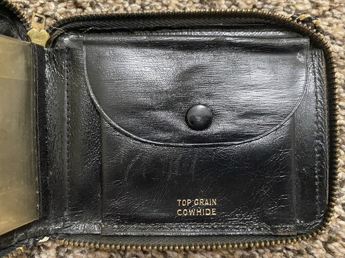 Cartera vintage de cuero occidental trabajada a mano doble cierre de cremallera negra años 50/60 - Imagen 6 de 7