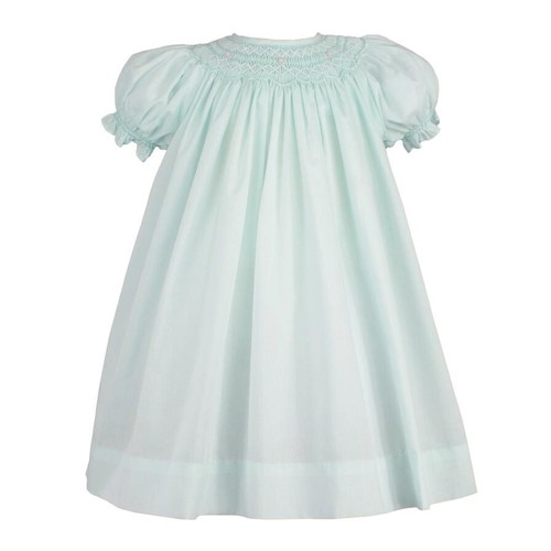 Hand Smocked Peter Pan Collar Dress In Green - Pepa London