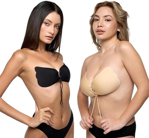 Self-Adhesive Stick Push-Up Silicone Bra Strapless Invisible Backless Black - D - Picture 2 of 5