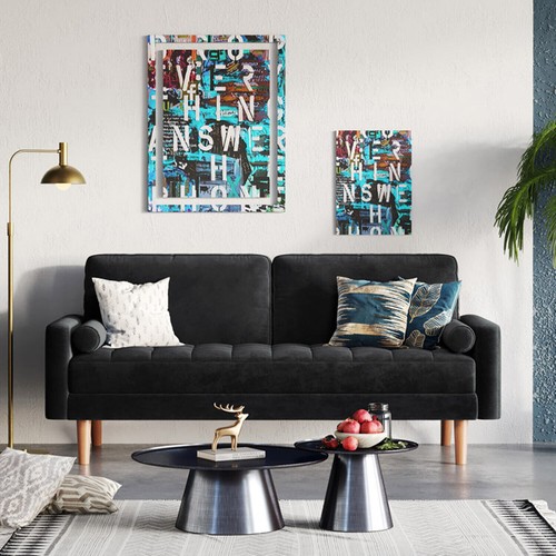 2 Sitzer Sofa Gästesofa mit 2 Sitzkissen, dreier Couch mit Armlehne, Schwarz DE - Bild 13 von 13