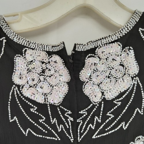 Vintage Stenay black silk blouse, White sequins, White beads XL, elegant granny - Picture 8 of 11