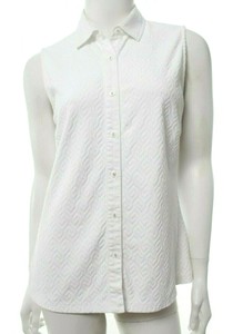 J-McLaughlin-M-Medium-White-Betty-Sleeveless-Shirt-Top-Textured-Catalina-EUC