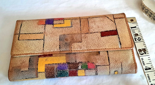 MULTICOLOR Abstract Trifold Leather Wallet Colorful Design - Great Condition - Picture 9 of 9