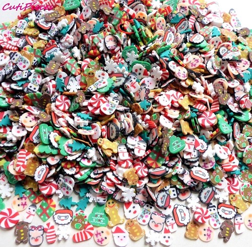 Fimo Clay Navidad Santa muñeco de nieve hombre pan de jengibre caña copo de nieve pequeña mezcla 3D arte en uñas - Imagen 3 de 4