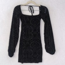 Lucy in the Sky Junior's Black Velvet Bodycon Long Sleeve Mini Dress Size XS