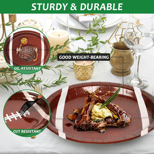 50 PCS Football Oval Paper Plates Large 11” Disposable American Rugby Sport Plat - Picture 4 of 7