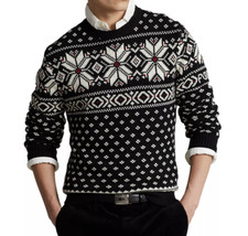 POLO RALPH LAUREN Men's Black Iconic Fair Isle Cotton Cashmere Pullover Sweater