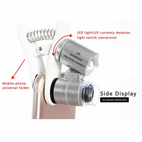 60X Zoom Mobile Phone Camera LED UV Clip Magnifier Microscope Magnifying Glass - Picture 6 of 12