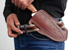 Custom Hand Made LEATHER SHEATH FOR FIX BLADE KNIFE - 01