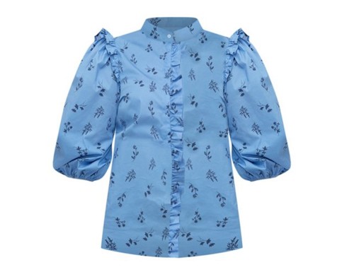 Eloquii Womens 18 Shirt Top Puff Sleeve Ruffles Blue Button Cottagecore Prairie