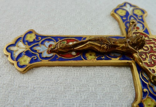 Anhänger Kreuz mit Jesus Metall vergoldet mit Emaille Rom Italien um 1900 - Bild 7 von 14