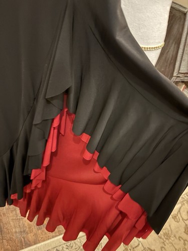 BCBG MaxAzria XS XSmall Black Red Draped Ruffled Sleeveless Maxi Dress Gown Slit - Picture 4 of 5