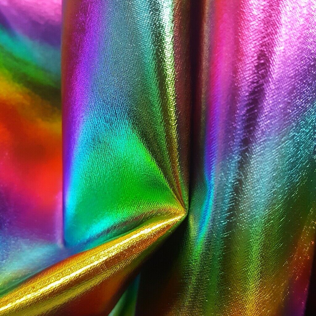 RAINBOW STRIPE Metallic Lycra Spandex 4 Way Stretch Fabric RAINBOW STRIPE Metallic Lycra Spandex 4 Way Stretch Fabric