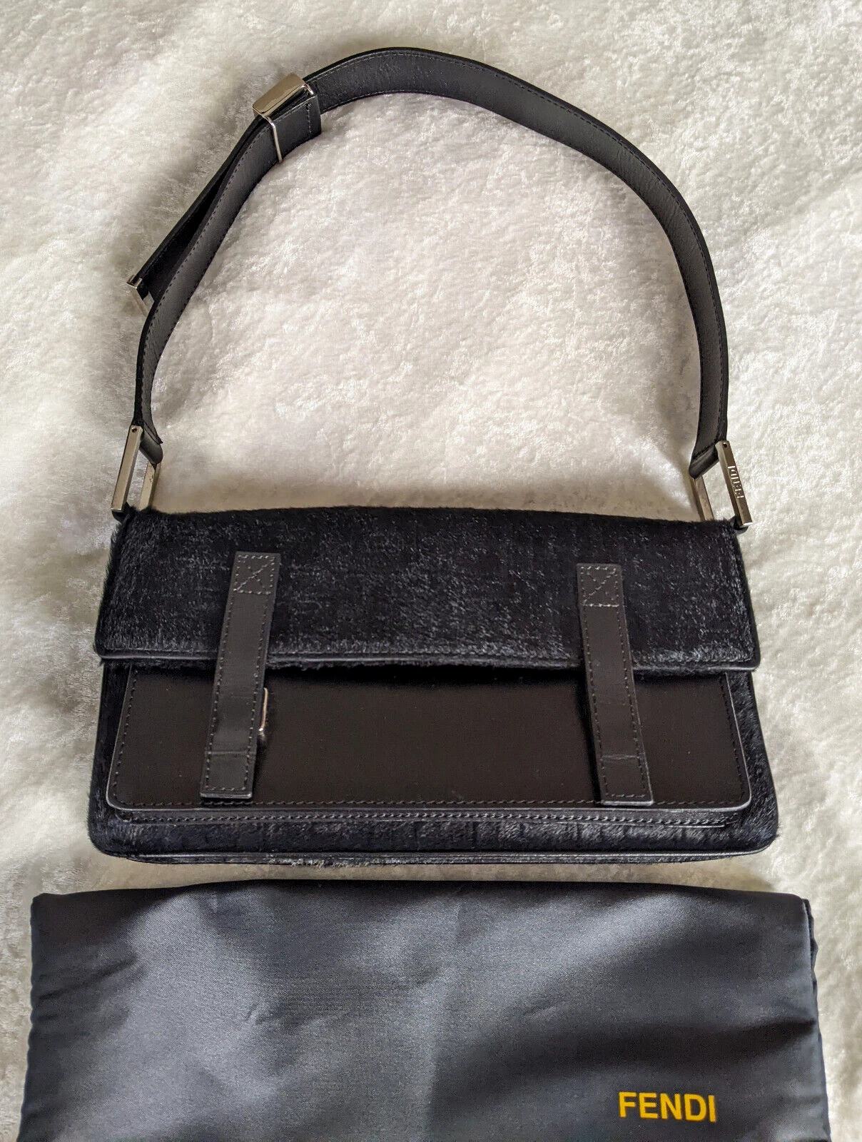 Fendi — Authentic Fendi FF Calf Fur Leather Shoulder Hand Bag