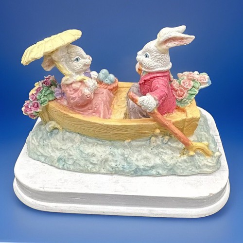15 in. Easter Two Bunnies in a Boat Table Decoration