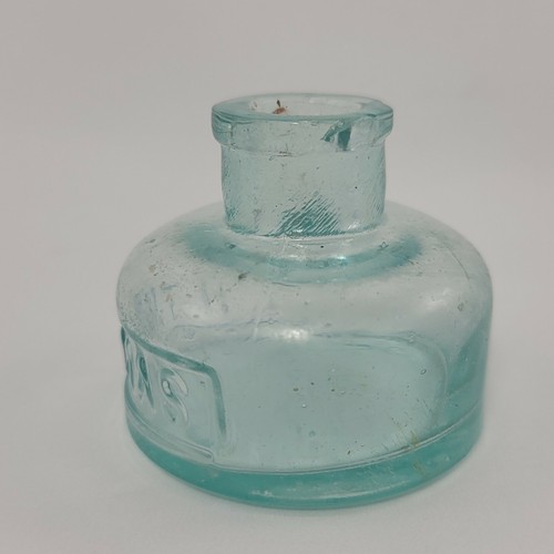 Vintage L.H. Thomas Round Aqua Bottiglia per inchiostro vetro verde acqua - Foto 2 di 11