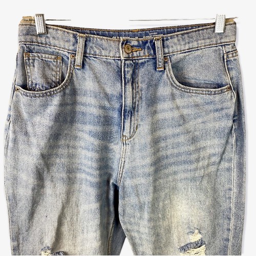 Old Navy Slouchy Straight High Rise Light Blue Jeans Holes Girls Sz 18 30” Waist - Picture 2 of 8