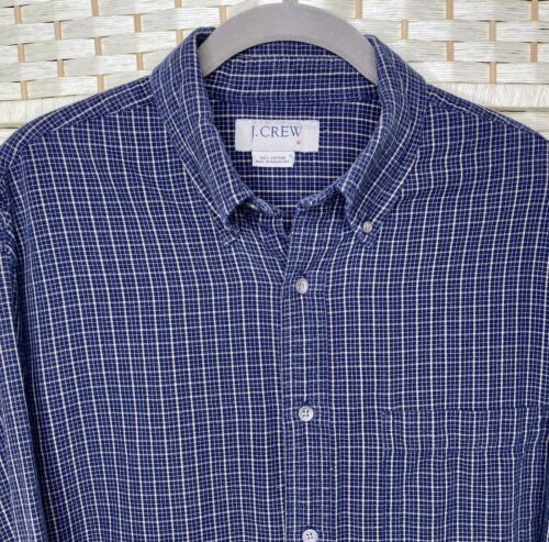 Camisa J Crew de franela con botones para hombre mediana azul marino y tostado con bolsillo manga larga - Imagen 2 de 5