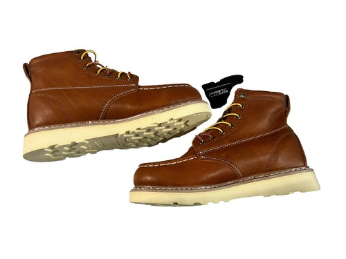 Braune Mokassinnaht Stiefel 6 Zoll genarbtes Leder rutschfest Keilabsatz Größe 7,5M - Bild 8 von 8