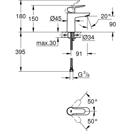 Grohe BauEdge Waschtisch Armatur 23330000 chrom, S-Size, glatter Körper - Bild 3 von 6