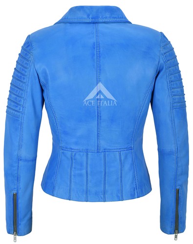 Ladies Leather Jacket Biker Style Fashion Designer Wear 100% REAL LEATHER 9334 - Picture 6 of 74