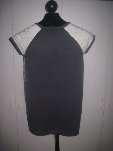 DEREK HEART LADIES SS LONG 100% ACRYLIC SWEATER-JR. M-SOFT/COMFY-NWOT-GRAY/WHITE - Picture 2 of 3