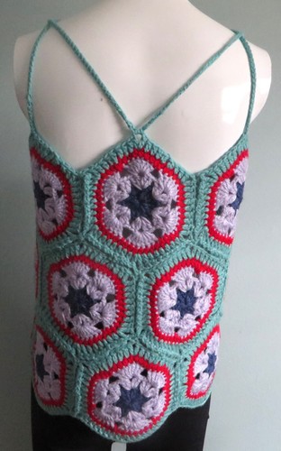 New Handmade Crochet Size L (36 Inches) Blue African Flower Hexagon Blouse Tops - Picture 3 of 4