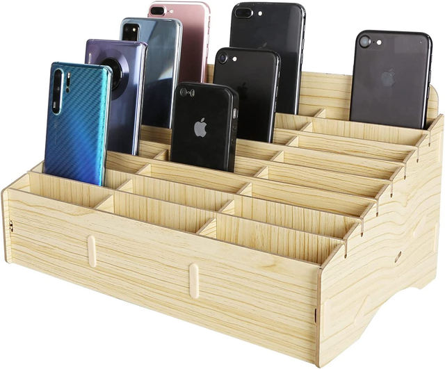 24 Grid Wooden Cell Phone Holder Desktop Organizer Storage Box for Classroom 24 Grid Wooden Cell Phone Holder Desktop Organizer Storage Box for Classroom