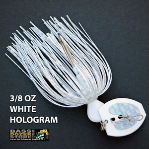 Bassdozer-BLADED-jigs-3-8-oz-WHITE-HOLOGRAM-bass-swim-jig