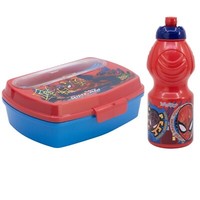Marvel Spiderman 4 Teiliges Kinder Set Brotdose Trinkflasche 400 Ml Besteck