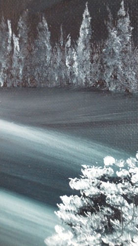 Original Winter Landscape Oil Painting Snowscape Moonlit Night Sky & Mountains - Picture 11 of 12