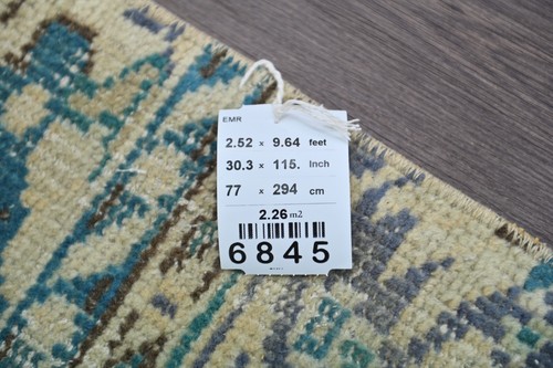 Vintage türkischer Läuferteppich 3x10 Fuß Wolle anatolisch handgefertigt Flur Oushak BEIGE - Bild 8 von 8