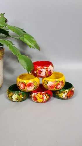 Juego de seis servilleteros pintados a mano para comedor cena fiesta floral