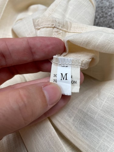 Womens Shirt Medium Linen Blend Peplum Pleated Tie Front Boho Peasant Cottage - Picture 3 of 8