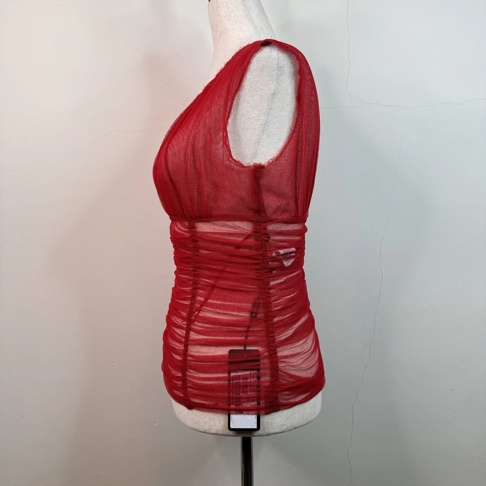 Top Dolce & Gabbana para mujer rojo cereza malla acanalada transparente coqueta Italia 40 IT Foto 2 de 4