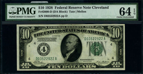 FR. 2000 D $10 1928 Federal Reserve Note Cleveland D-A Block Choice PMG CU64 EPQ - Picture 2 of 3