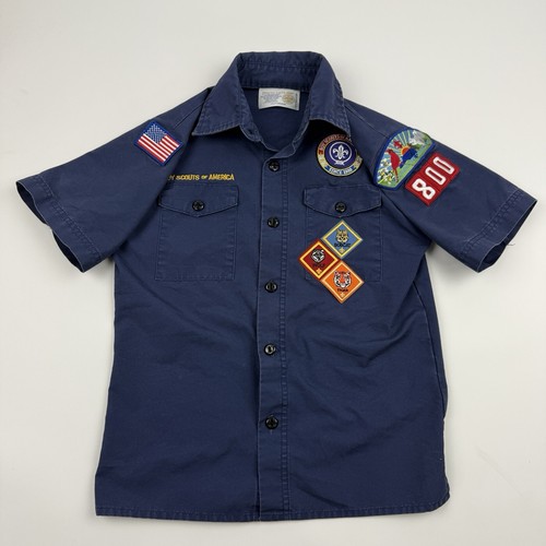 Boy Scouts of America Shirt BSA Blue Button Up Youth Sz M Polyester Cotton S/S - Picture 2 of 9
