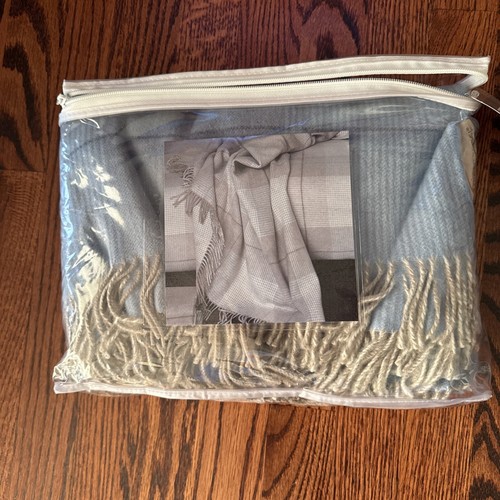 Lanerossi Italy San Marcos 100% Wool Biege/Light Blue Plaid Throw - NEW - Picture 5 of 7