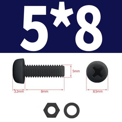 Tornillos Phillips de nailon negro con tuercas y arandelas métricas M2 M2,5 M3 M4 M5 M6 M8 - Imagen 36 de 67