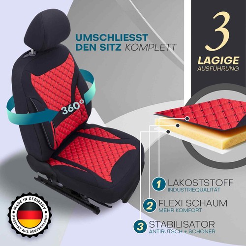 Fundas de asiento de coche Prime adecuadas para Audi A3 8L desde 1996-2003 (negro-rojo) | NUEVO - Imagen 2 de 12