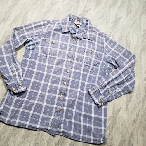 Duluth Trading Co Top Womens Medium Blue Plaid Long Sleeve Button Up - Picture 2 of 8