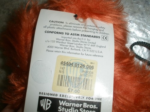 MEW VINTAGE WARNER BROTHERS STUDIOS BEAN BAG GOSSAMER PLUSH WITH TAG 1997 - Picture 3 of 6