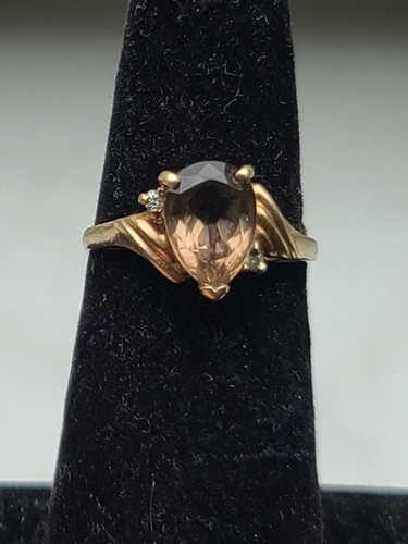 Vintage 10k Solid Yellow Gold Smokey Quartz/Diamond Ring Size 7 Signed A+A - Picture 21 of 24