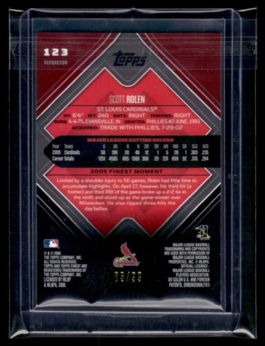 2006 Topps Finest Black Refractor #123 Scott Rolen 83/99 Cardinals HOF - Picture 2 of 2