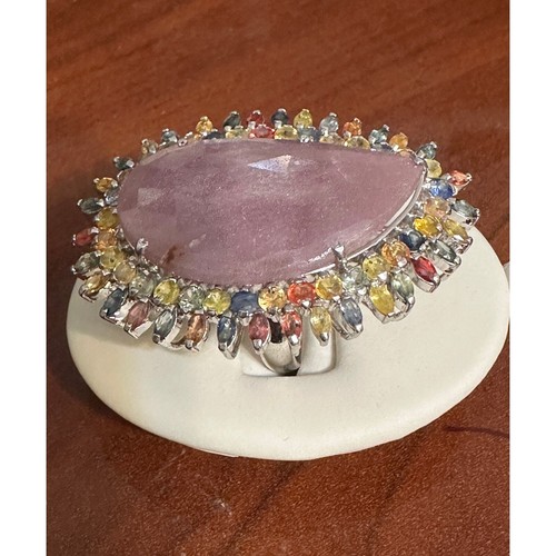Enorme anillo de cuarzo de plata esterlina con múltiples piedras preciosas tamaño 8,25 - Imagen 11 de 11