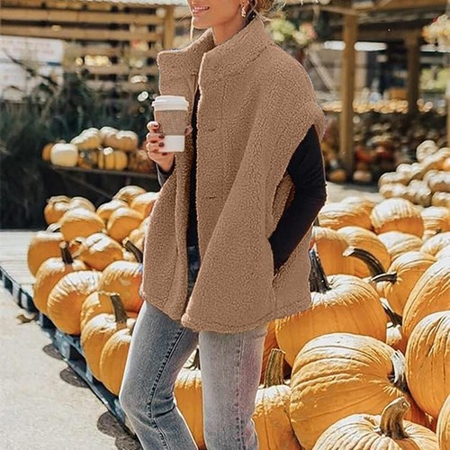 Womens Fuzzy Fleece Vest Casual Oversized Warm Button Down Sherpa Vest Jacket - 第 24/48 張圖片