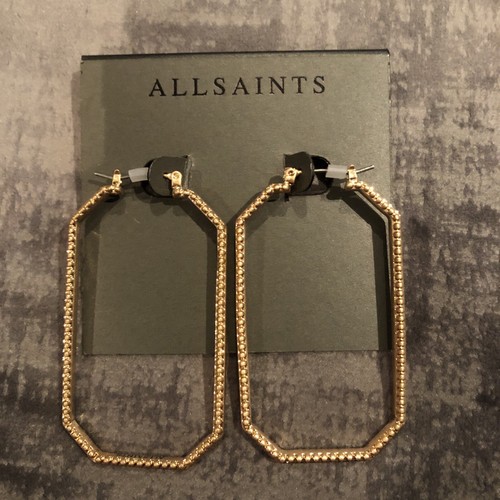 AllSaints Ballchain Large Hexagon Hoop Earrings Gold Tone - Picture 7 of 7