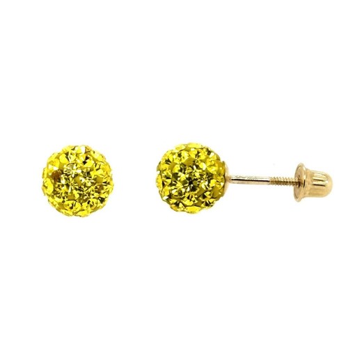 14K Yellow Gold Round Crystal Ball Screw Back Stud Earrings 10 mm - Picture 17 of 27