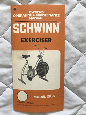 Vintage XR-6 Schwinn Exerciser Stationary Bike Instruction Owner's