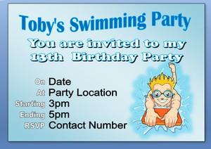 personalised boys swimming birthday party invite swimming party invites